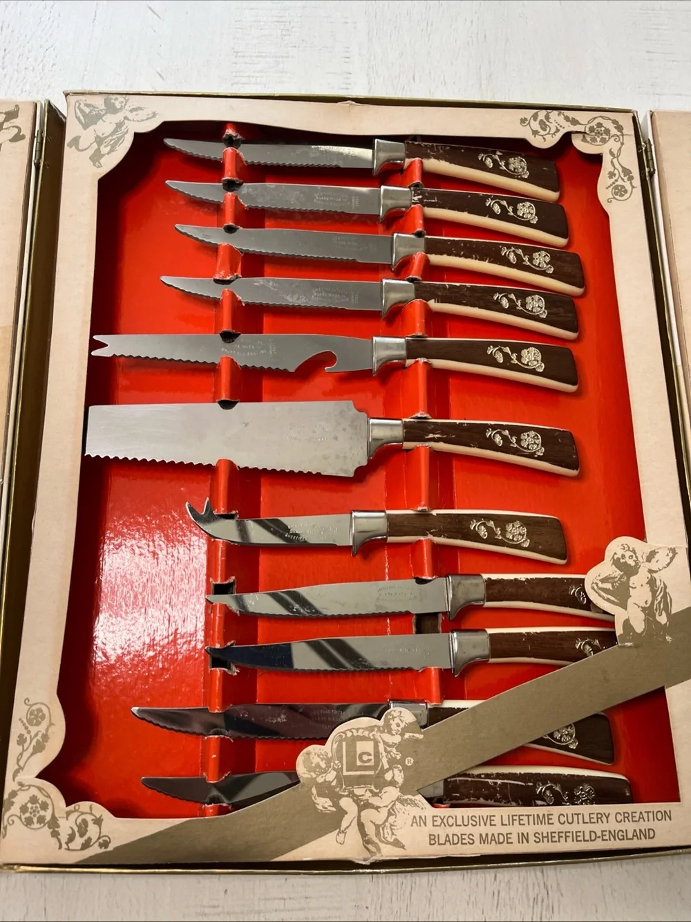 Vtg Lifetm Cutlery Golden Prestige 19 Pc Knife Set Sheffield England Fleur D’Or